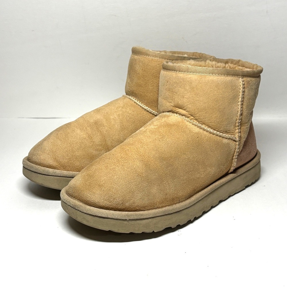 UGG Classic‎ Mini Boots Women 8 Chestnut Pink Tan Suede Shearling Ankle 1016222